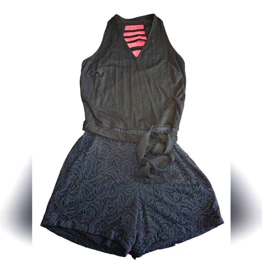 Cache Black Romper With Front Wrap Around Bow - image 1